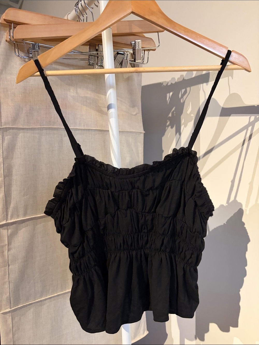 Anthropology-Sunday in Brooklyn Black Smocked Top with Ruffle Trim